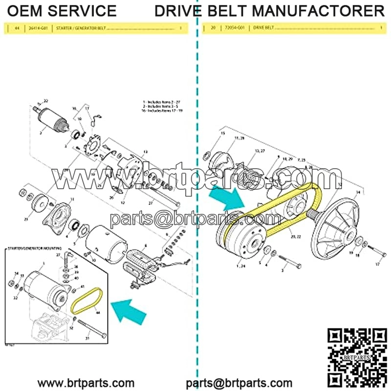 Clutch Drive Belt & Starter Generator Belt Kit for EZGO TXT, Medalist, Workhorse 1994-up Golf Cart with 295/350cc Robin Engines, OEM 72054G01 72024G01 72025G01 26414G01 630587 - Image 2